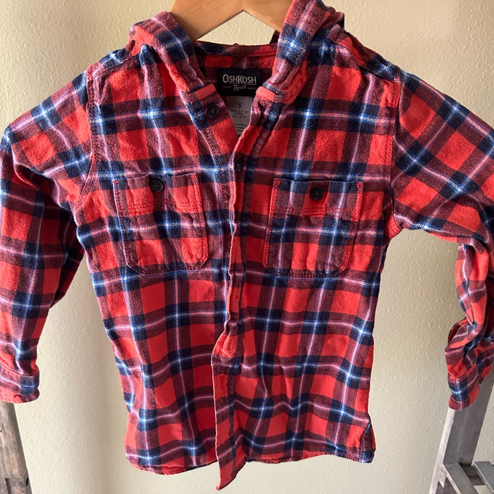 Kids/toddler red plaid button up hoodie